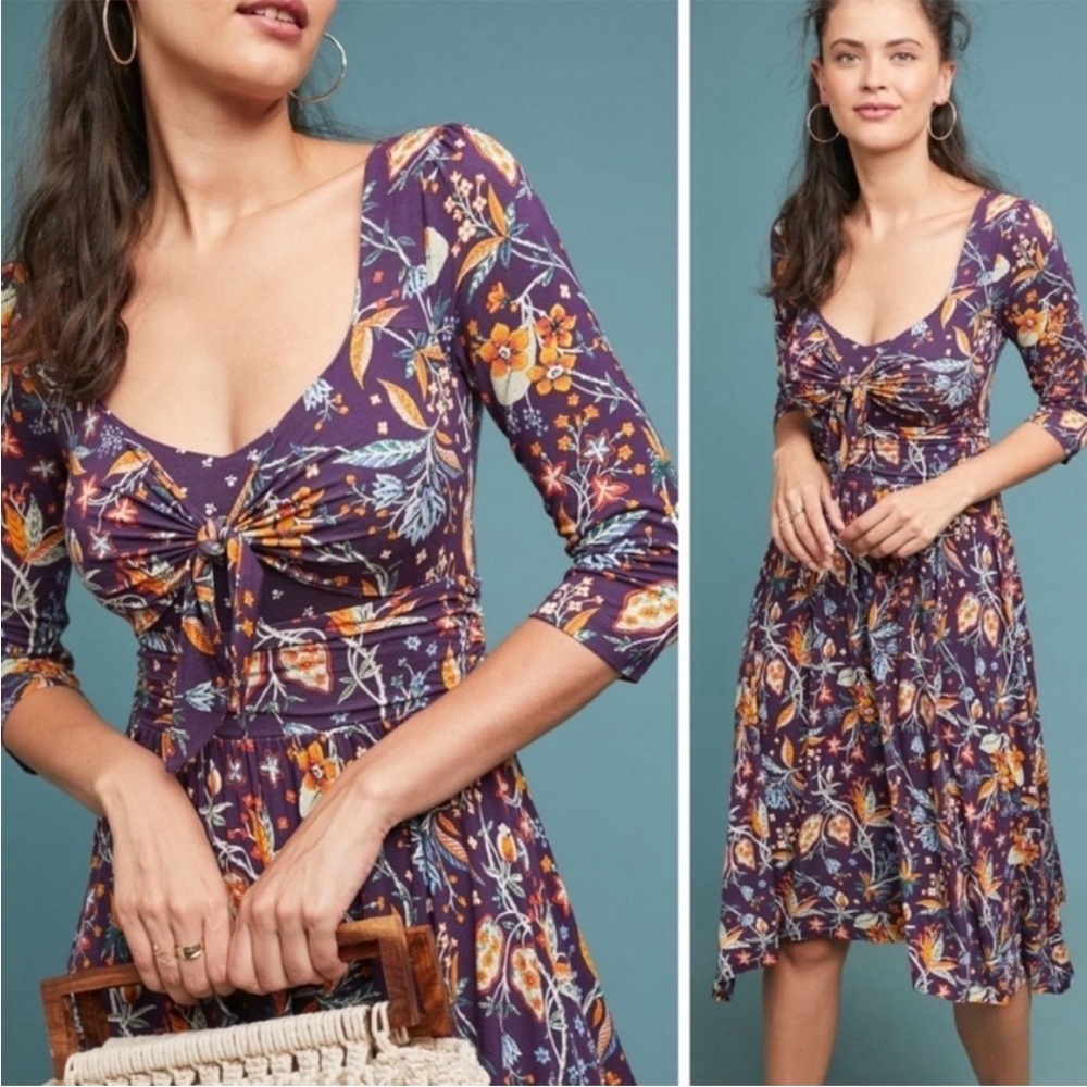 NWT! Anthropologie Maeve Beloved Purple Floral Midi Dress